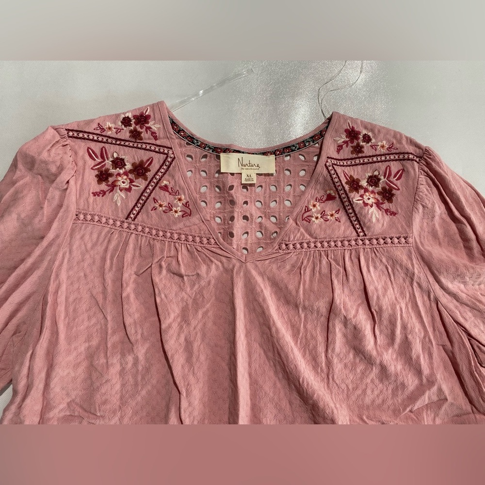 NEW Size XL Nurture by Westbound Woven V-Neck 3/4 Sleeve Blouse Orchid Pink $69 - Picture 7 of 10
